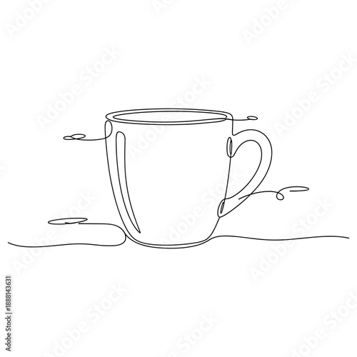 One-line drawing of a coffee cup on white background. Non editable stroke