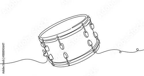 Minimalist one-line art of a snare drum with continuous line design. Non editable stroke