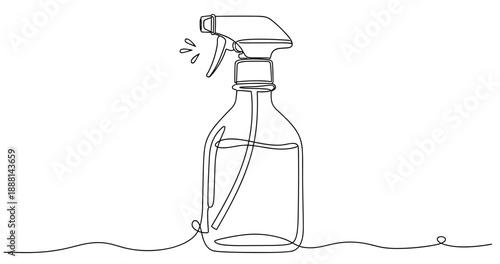 Minimalist line drawing of a spray bottle with simple continuous lines. Non editable stroke