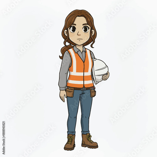 Dedicated female construction worker ready for a day on site wearing safety vest and helmet