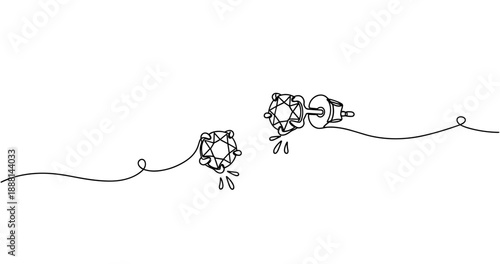 Continuous line art of withered floral lampshade with plug. Non editable stroke