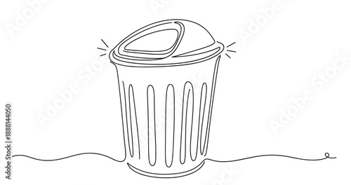 Minimalist line drawing of a trash can with hinged lid. Non editable stroke