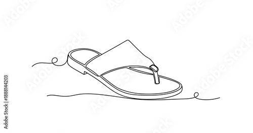 Minimalistic line art of a flip-flop sandal on white background. Non editable stroke