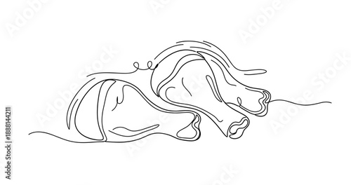 Minimalist line art of sleeping dogs in continuous outline design. Non editable stroke