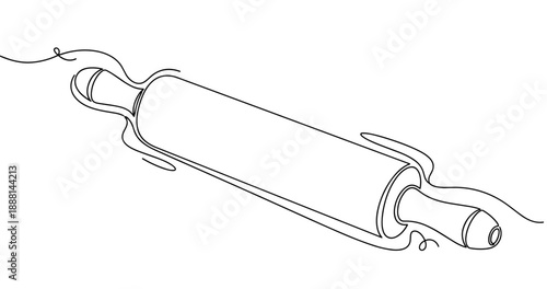 Simple black and white line drawing of a rolling pin with decorative flourishes. Non editable stroke