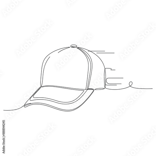 Continuous line drawing of a baseball cap showing simplicity and movement. Non editable stroke