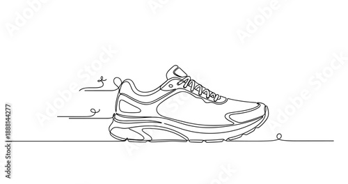 Minimalist one-line drawing of modern athletic running shoe. Non editable stroke