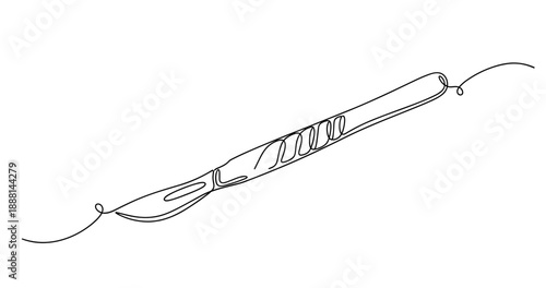 Continuous line drawing of a surgical scalpel on white background. Non editable stroke