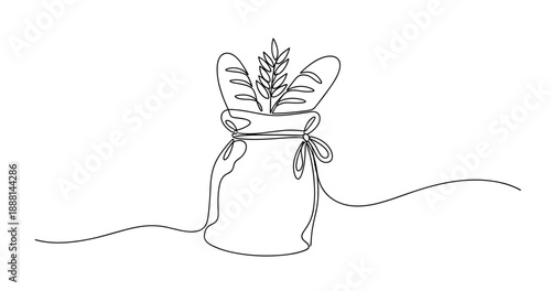 Continuous line drawing of potted plant with elegant leaves. Non editable stroke