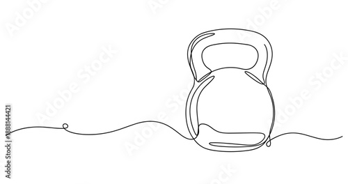 Minimalist continuous line drawing of kettlebell on white background. Non editable stroke