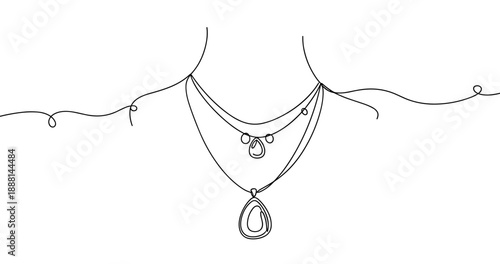 Elegant line drawing of necklace on a female neck. Non editable stroke