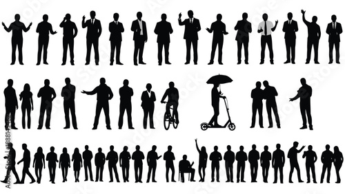 Silhouettes depict a diverse group of people engaged in various activities including walking and using aids