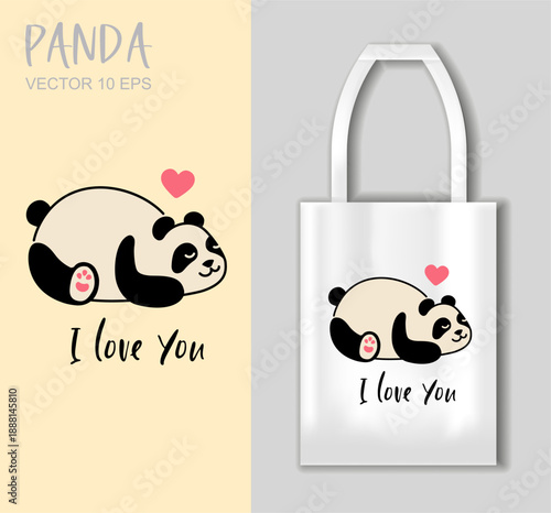 Cute panda illustration with i love you bag mockup