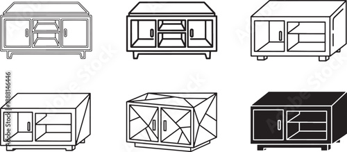 Six different designs of tv cabinets and entertainment furniture vector illustrations Vector