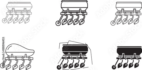 Different design styles for an agricultural seeder icon with comparison of visual characteristics Vector