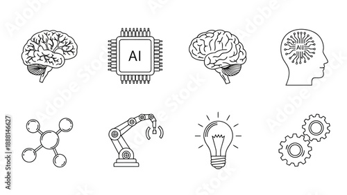 Illustrations depicting artificial intelligence brain function robotics innovation and the concept of thought processes high quality