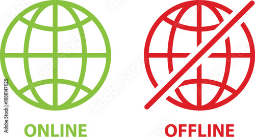 Internet connection status icon set. Online and Offline Internet Connection Icon set. showing online, offline, no signal, and connected network states