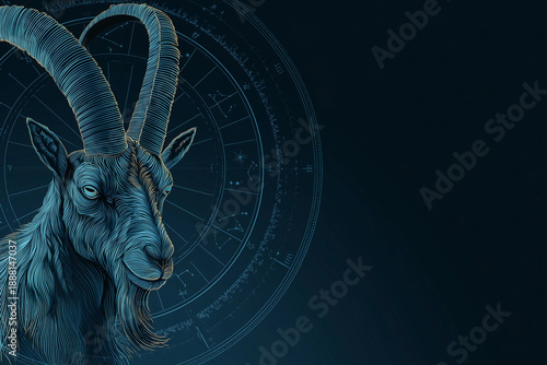 Zodiac design featuring Capricorn symbol and constellation for horoscope website background
