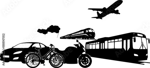 silhouette transport collection with white background