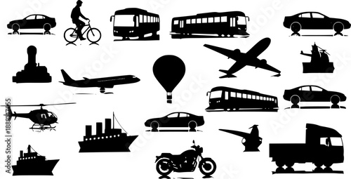 silhouette transport collection with white background