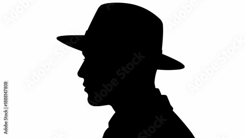 Silhouette of a man wearing a fedora hat in profile.