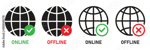 online and offline icon set. Internet on and internet off symbol. Internet status sign