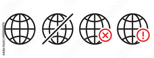 Internet connection status icon set. Online and Offline Internet Connection Icon set. showing online, offline, no signal, and connected network states