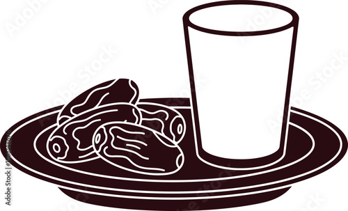 Ramadan iftar concept with glass of water and dates isolated on transparent background