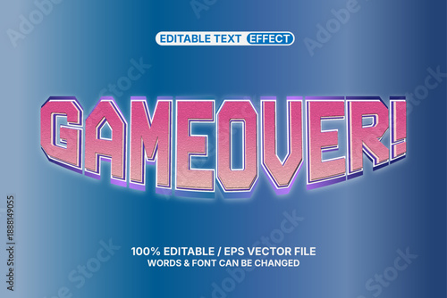 Game Over 3D text effect with pink gradient on dark textured background, gaming concept vector illustration.