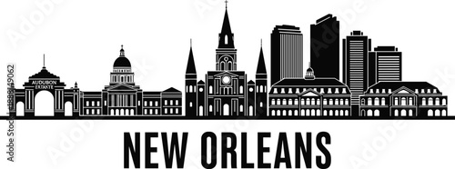 PrintNew Orleans skyline silhouette illustration featuring St. Louis Cathedral and Audubon Estat