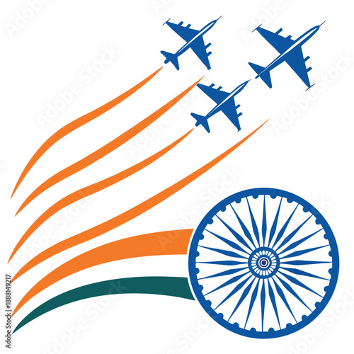 Aircraft Flying with Indian Flag and National Emblem