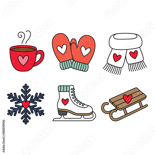 Winter with red hearts gloves