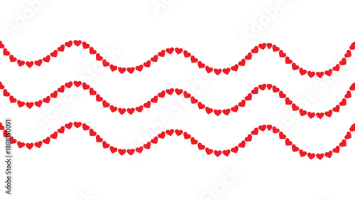 Romantic red heart string garland decorations creating wavy patterns for celebration