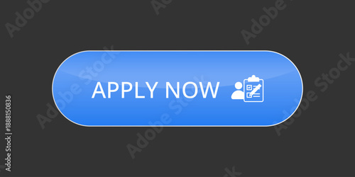 Modern CTA button, "Apply Now" text, 3D effect, web UI element for landing pages, mobile apps or banners, for HR presentations.