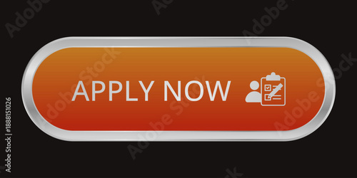 Modern CTA button, "Apply Now" text, 3D effect, web UI element for landing pages, mobile apps or banners, for HR presentations.