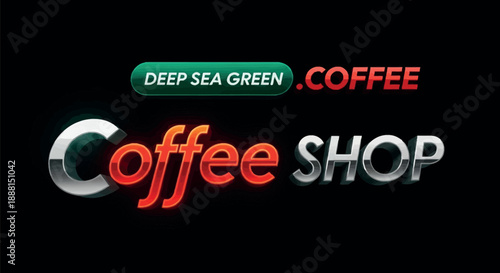 Deep sea green coffee shop logo and text, stylish beverage concept, modern design, vibrant colors, dark background.