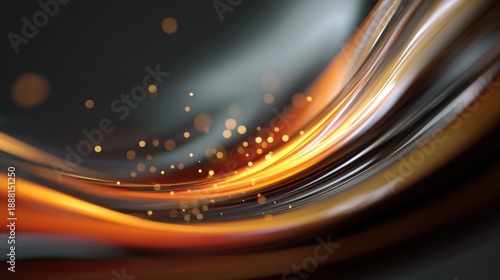 Glowing orange and white lines creating a vibrant flowing abstract background with bokeh