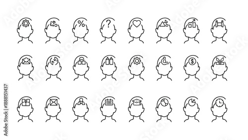 A collection of simple stick figure heads displaying various unique and expressive symbols and emotions visually