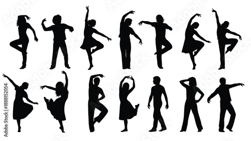 Silhouettes of ballet dancers showcase dynamic poses graceful movements and artistic expression in black and white