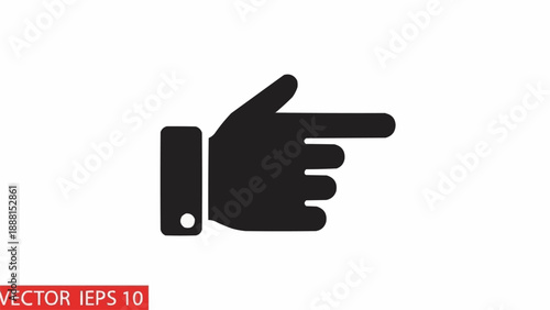 Black hand pointing to the right icon on white background.