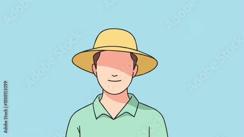 Person wearing a wide brimmed hat for sun protection.