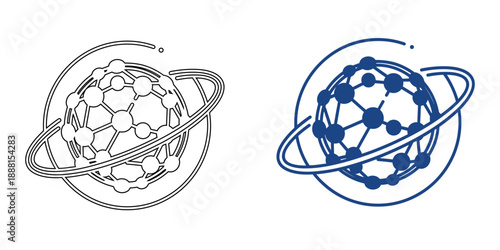 Global Network and Orbital Connectivity Icon Set, Blockchain Technology and Satellite Communication Concept, Blue Outline and Bold Line Art Vector