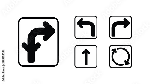 Mandatory Road Sign Line Icon Set