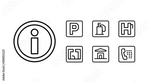 ISO Information Traffic Sign Line Icon Set
