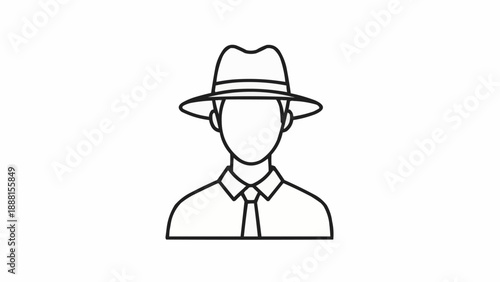 Man wearing a fedora hat and tie icon illustration.