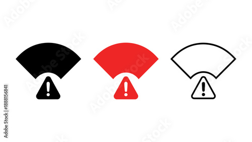 Wifi signal icon set with error notification showing no internet connection