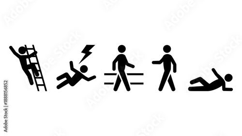 Illustrative icons depicting various workplace accidents, risks, and safety concerns