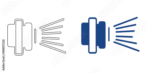 Digital Projector and Camera Lens Icon , Video Presentation and Multimedia Broadcasting Concept, Thin Outline and Bold Blue Line Art