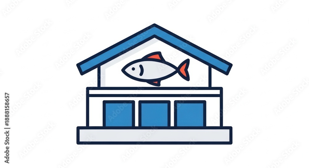 Fototapeta premium Fish Market Building Icon