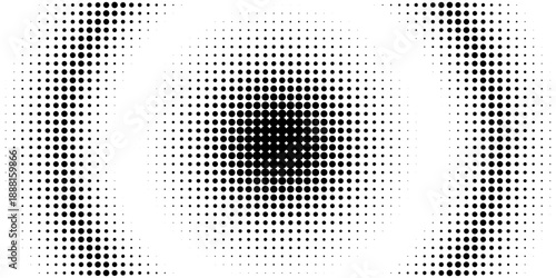 Halftone arch background. Radial comic semi circle wallpaper. Black and white dotted arc gradient. Fading rough dot hemisphere concept. Grungy pop art gradation backdrop. Vector